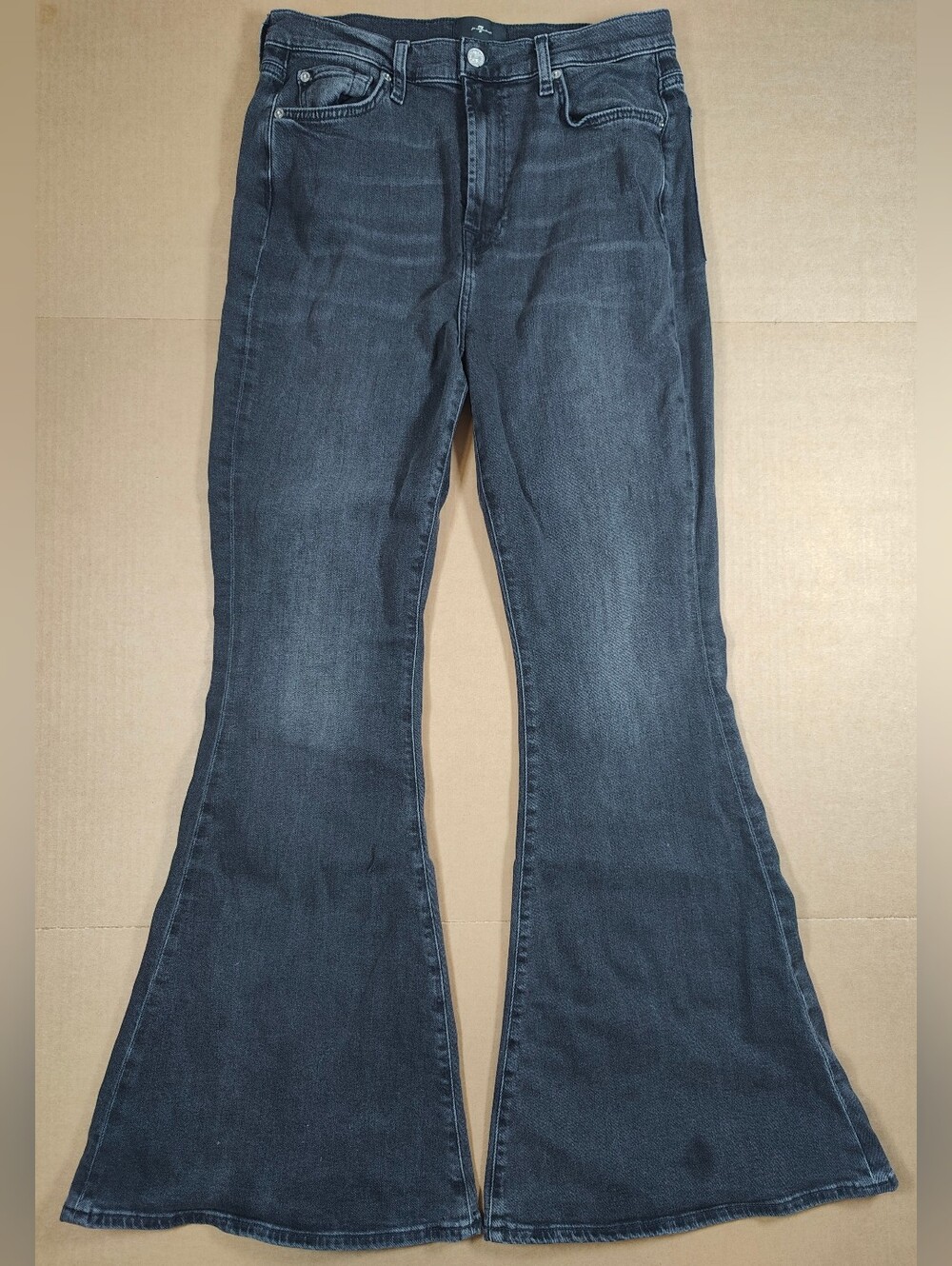 7 For All Mankind Black Cotton Mega Flare Jeans Size ~10 (31Wx33L)